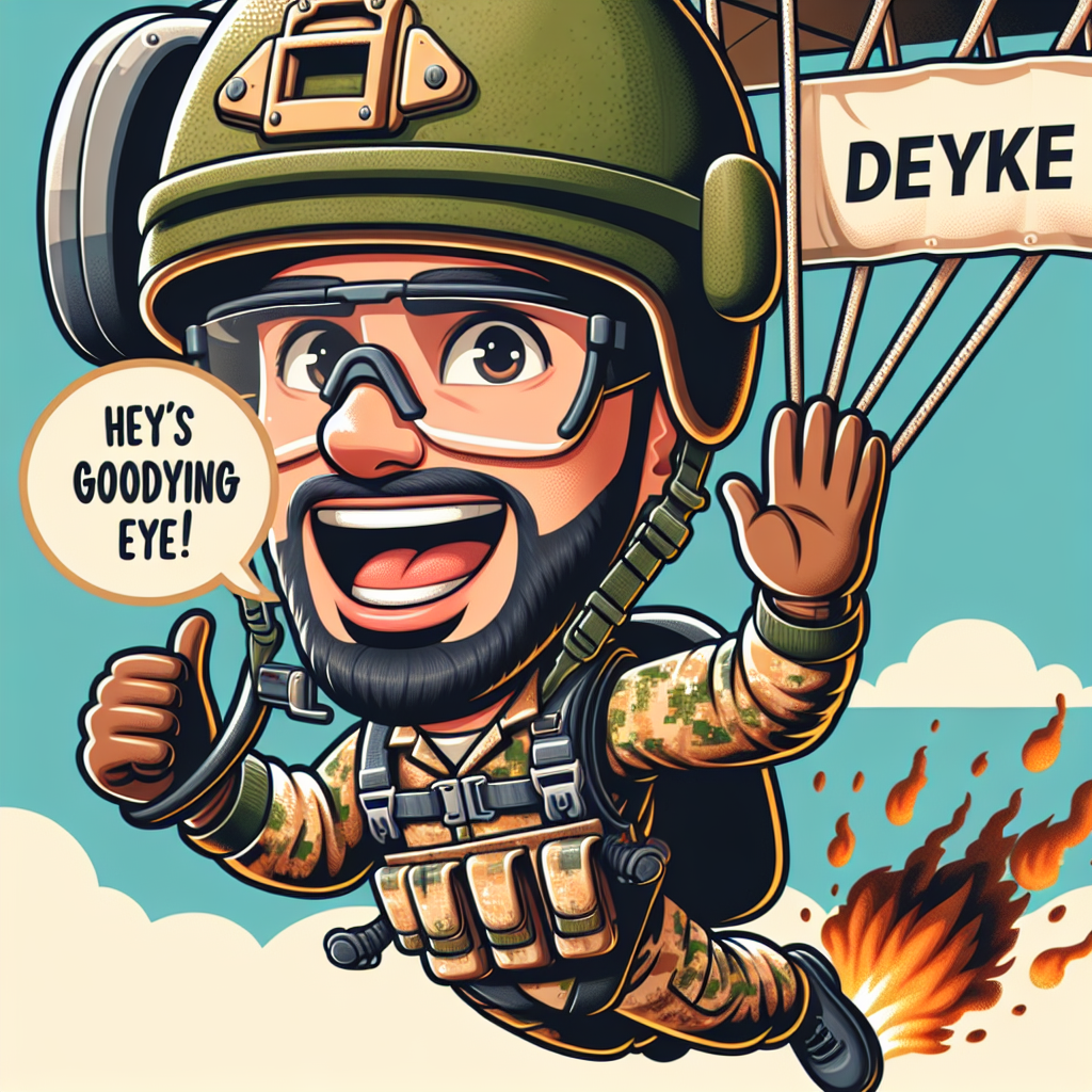 Generate an amusing cartoon showcasing a South Asian male character from the Air Force, dressed in complete military parachuting attire. He says goodbye to his coworkers with a twinkle in his eye as he jumps from an aircraft, hollering witty, pun-laden farewells. Highlights of a reddish-brown beard can be seen peeking out from beneath his helmet. Underneath him, a pretend 'fire' created from paper and textile materials is arranged to look like a hazardous landing area, contributing a fun spin to the exhilarating act of parachuting.
Generated with these themes: Royal Air Force, Military parachuting, Ginger beard, Risk, and Fire.
Made with ❤️ by AI.