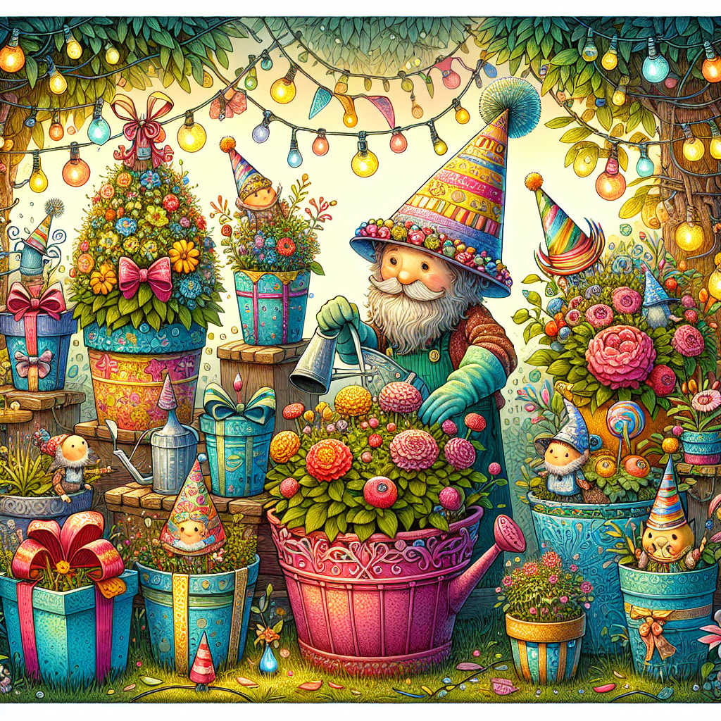 Create a detailed and colorful illustration of an enchanting garden scene, featuring an interesting blend of birthday, gardening, and holiday themes. In the midst of this garden, show an endearing character with a festive party hat gently watering plants that are thriving in unique pots shaped like birthday gifts. Have whimsical fairy lights fancifully wrapped around planters brimming with a multitude of bright and beautiful flowers. Dot the scenery with cheerful garden gnomes donning holiday hats to heighten the festive atmosphere. The overall scene should emanate a warm and joyful ambiance, presenting a harmonious fusion of various special occasions.
Generated with these themes: Gardening , and Holidays .
Made with ❤️ by AI.
