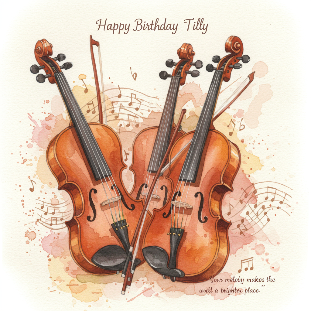 Violins painting, and Birthday Card