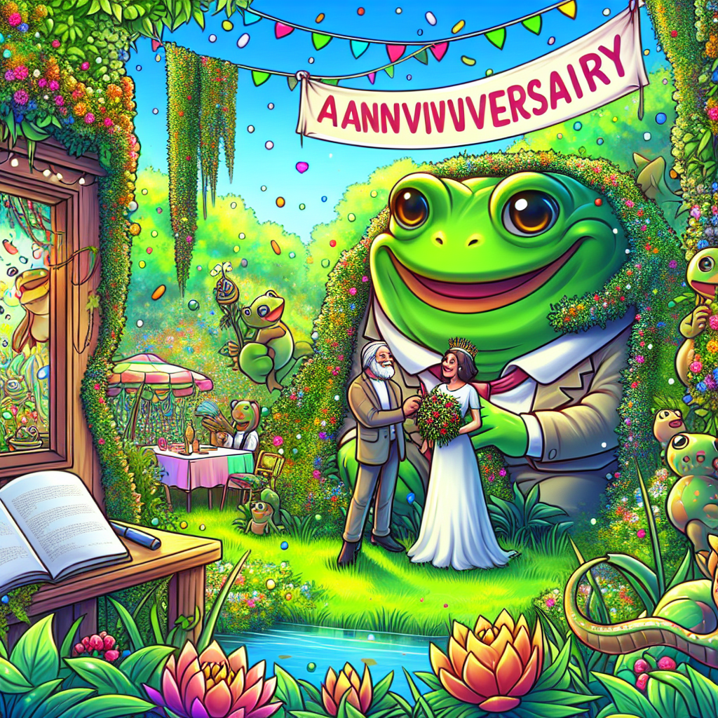 Imagine a delightful festive scene showcasing the anniversary celebrations in a cartoon style, set amidst the vibrancy of a lush garden. Central to the illustration is a larger-than-life jovial animated character fondly known as 'Hubby', sharing an endearing moment with his significant other, perfectly integrated into their lush verdant surroundings. The atmosphere is filled with holiday cheer as animated colorful amphibian characters, possibly symbolizing prosperity and good luck, make merry in their surroundings. Subtly tucked in the background is a whimsical writing corner, hidden amongst the floral abundance, suggesting the couple's mutual passion for weaving narratives.
Generated with these themes: Garden, Hubby, Holiday, Toad, and Writing.
Made with ❤️ by AI.