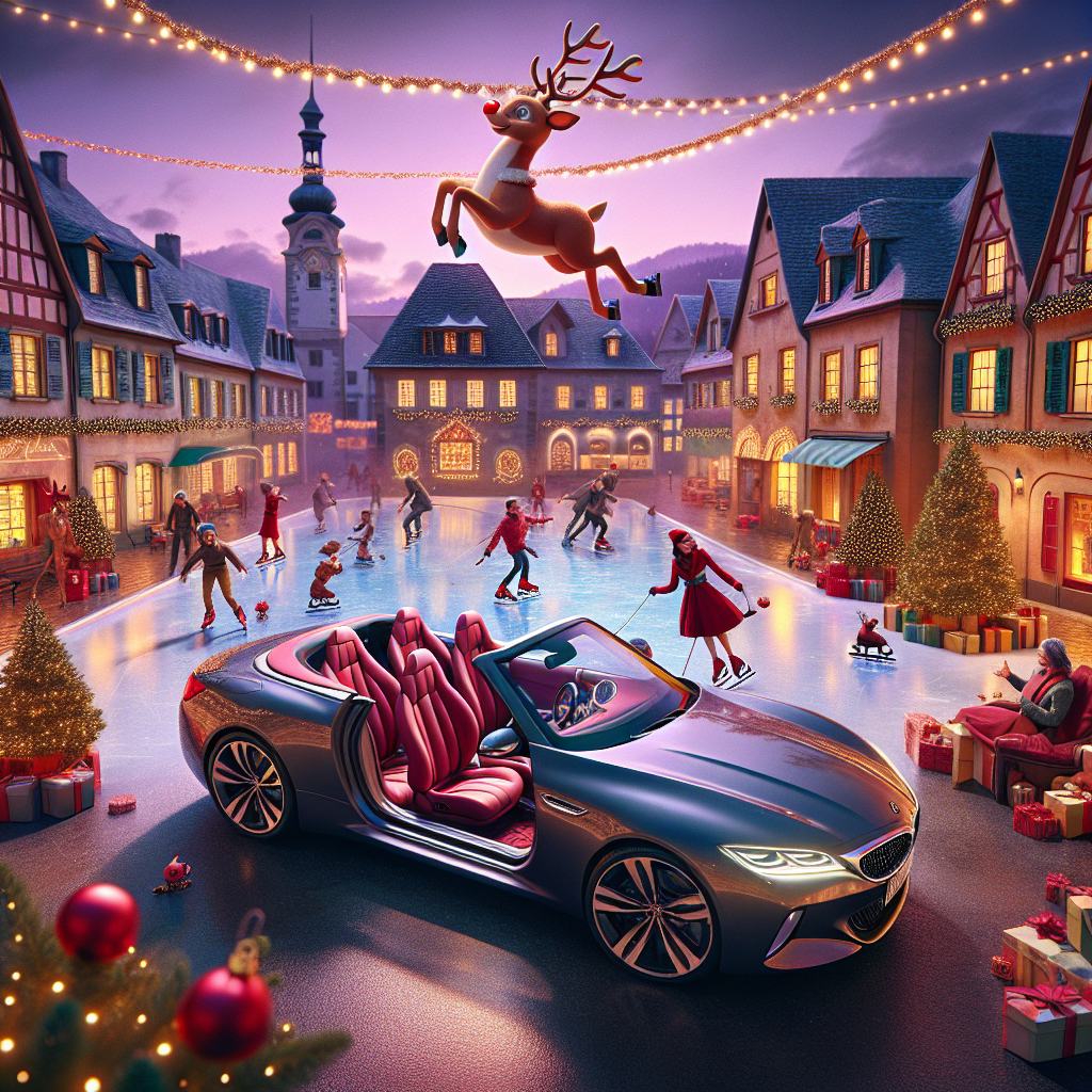 A quaint village square serves as the backdrop for a BMW Z4, doors open to reveal a cozy, Christmas-themed interior. Around it, illustrated townsfolk skate on a frozen pond. Above, 'Happy Christmas' is unfurled on a banner towed by a cartoon reindeer soaring through the illustrated evening sky.
Generated with these themes: BMW z4.
Made with ❤️ by AI.