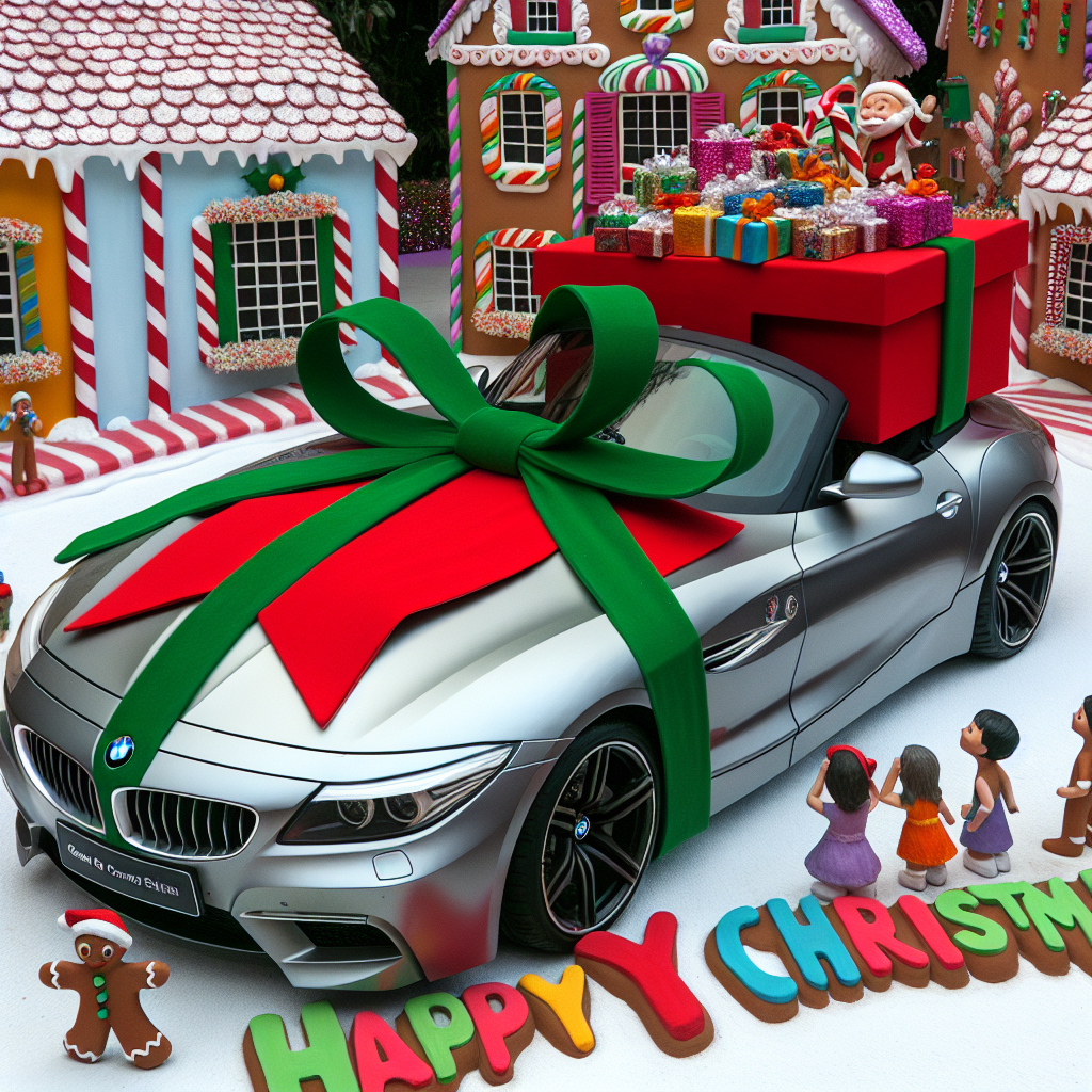 The BMW Z4 is playfully illustrated as Santa's modern sleigh, wrapped in a festive ribbon with a gift tag that reads 'Happy Christmas'. It's parked on a vibrant street of gingerbread houses, as illustrated children peer out in wonder, the merry message written in candy cane letters beside the scene.
Generated with these themes: BMW z4.
Made with ❤️ by AI.