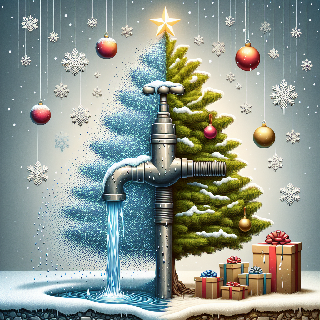 Vector image of a Christmas ambiance with water droplets from a heavy rainfall transforming into snowflakes. A tap with running water can be seen hanging as an ornament from a tree, and gift boxes resemble sewage pipes.
Generated with these interests: Clean water running from a tap to drink, Heavy rainfall, and Sewage pipes.
Made with ❤️ by AI.