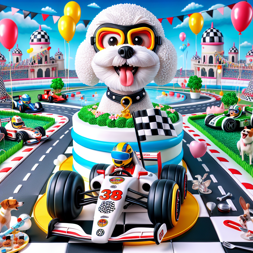 In a lively cartoon setting, a bustling Formula One racetrack has been cleverly adapted for a joyful birthday party. The track is decorated with unusual tires made out of balloons, and caricatured dogs fitted with racing goggles zoom by in miniature race automobiles. Taking the spotlight, an enthused Bichon Frise in racing attire, resembling a famous race car driver, enthusiastically waves a checkered flag. A delectably designed cake adorning racing-themed decorations is all set for the grand birthday celebration.
Generated with these themes: Formula one , Dogs, Michael schumacher, and Bichon.
Made with ❤️ by AI.