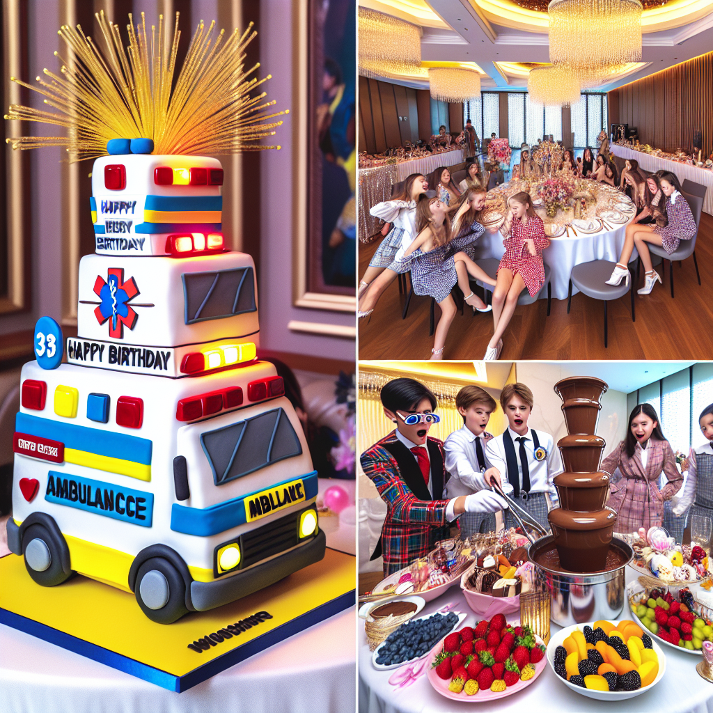 Imagine a vibrant first birthday party where a huge ambulance-shaped cake is the main attraction, featuring realistic edible blinking lights and a 'Happy Birthday' sign styled like a siren. The guests are fashionably wearing upscale attire reminiscent of preppy style, enhancing the event's sophisticated yet amusing ambiance. To add to the fun, a lighthearted talent show takes place, with friends humorously mimicking professionals in medical and emergency fields. Additionally, a flowing chocolate fountain is placed in a corner with various fruits and goodies ready for dipping, filling the room with a tantalizing scent of chocolate.
Generated with these themes: Ambulance, Talent shows, Ralph Lauren, and Chocolate.
Made with ❤️ by AI.