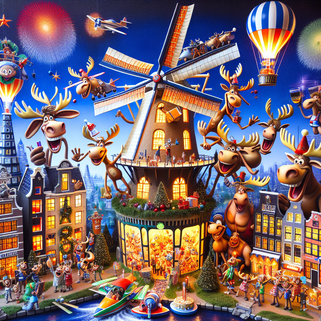 Within a lighthearted representation of an Amsterdam themed birthday party, the cityscape is peppered with celebratory windmills and a captivating lighthouse that winks to attendees. A flock of merry moose, embellished with festive hats, land via miniature aircrafts, showering the revelers in presents filled with brews and various types of cheese. In the midst of this, an imposing windmill morphs into a hilariously fascinating photo booth, where caricatured figures with overly cheerful grins strike poses for unforgettable photographs. To add to the euphoric ambience, vibrant fireworks pepper the starlit sky.
Generated with these themes: Amsterdam , Lighthouse , Beer, Cheese, Airplane , Moose, and Windmill.
Made with ❤️ by AI.