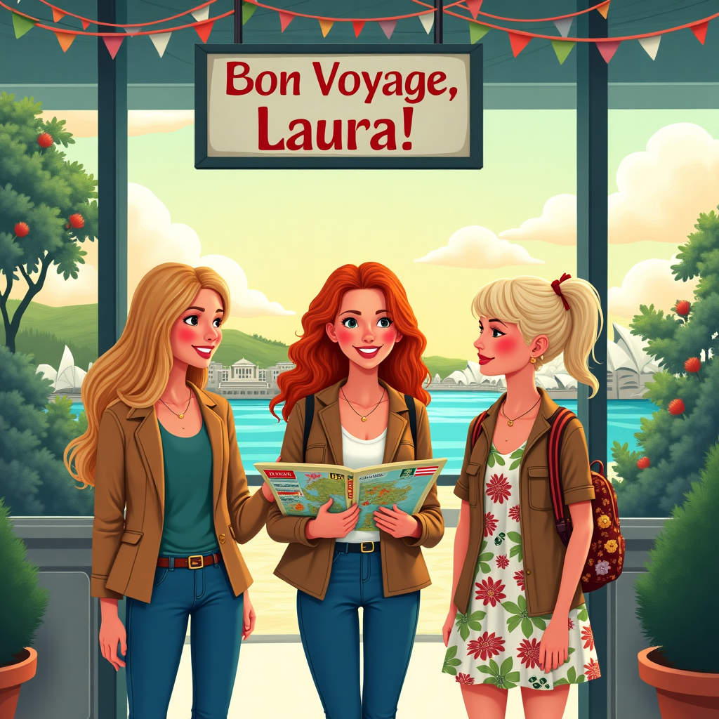 Off on an adventure travelling the world, with her two girl friends one very blonde and one ginger she is blonde, South East Asia, Australia, India, New Zealand, and Nice Landscape Farewell Card