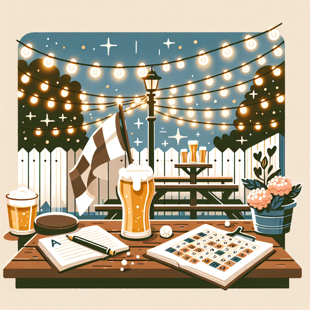 Create a charming birthday illustration showcasing a rustic beer garden beneath twinkling fairy lights. A flag bearing a simple geometric design is hung along the fence, indicating a local sports team. The scene is prepared for a birthday trivia night, with pint glasses raised to the birthday person. A quiz master's hat is placed on the corner of the table, encircled by trivia books and populated answer sheets. The ambiance permeates with the warmth of friendly gatherings and the joyous spirit of celebration.
Generated with these themes: Beer, quizzes, port vale.
Made with ❤️ by AI.