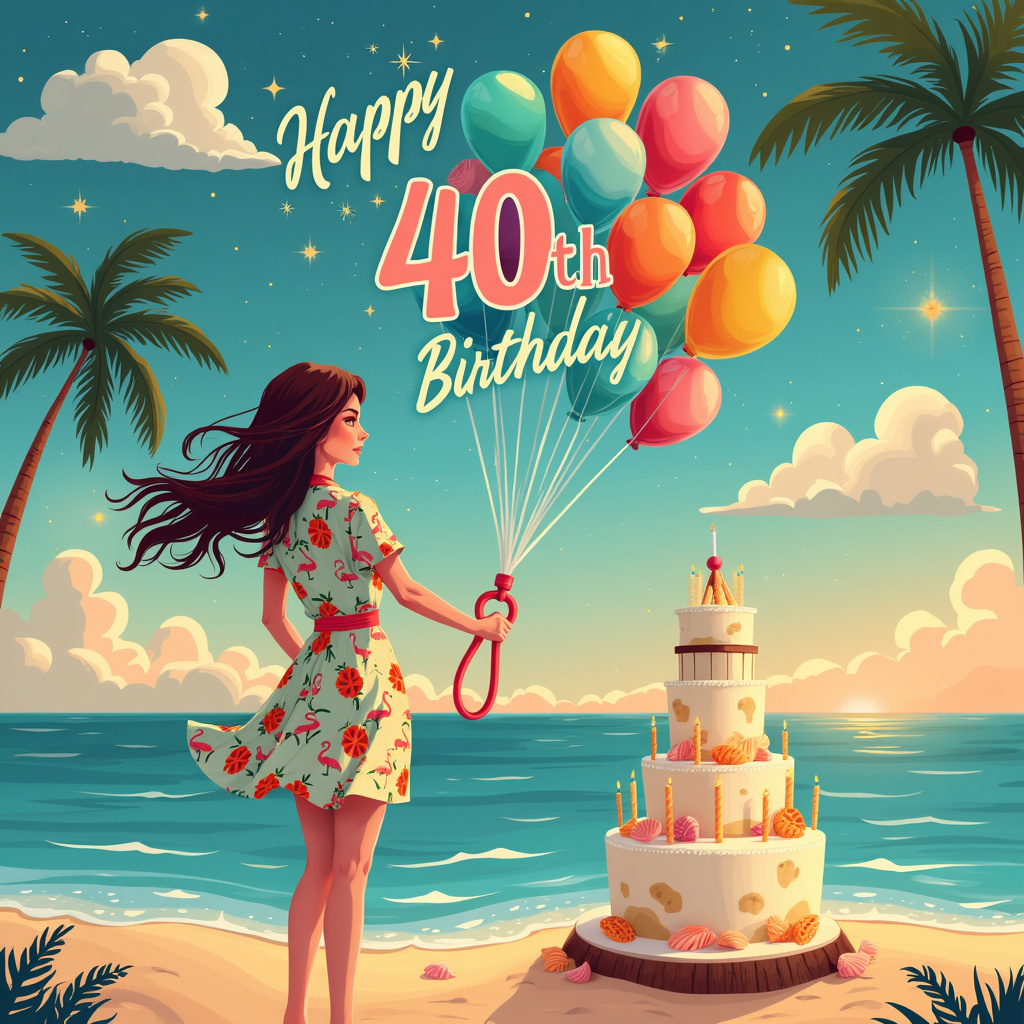 In the vibrant, surreal vector scene for Lindsay's 40th birthday card, imagine a whimsical Floridian landscape that seamlessly merges the world of healthcare with celebration. At the center, a brunette nurse with flowing hair styled in the breeze stands tall. Her uniform is a creative blend of traditional nurse attire and festive beachwear, featuring a playful pattern of tiny oranges and flamingos. She is holding a gigantic stethoscope that twists and loops around her, morphing into colorful, helium-filled balloons. These balloons are vivid and eclectic, showcasing tropical colors like teal, coral, and sunshine yellow, each adorned with shimmering sparkles that catch the light like tiny fireworks. Above this central figure, the sky is a vast canvas of gradient hues, transitioning from a deep ocean blue to a soft, peachy sunset. Across this dreamy sky, clouds whimsically form the words "Happy 40th Birthday Lindsay" in a delightful font that resembles a playful script. In the background, you can see stylized palm trees with their leaves twinkling with tiny golden sparkles, and a fantastical, towering birthday cake shaped like an iconic Florida lighthouse, decorated with seashells and candles, all set on a sandy base that looks like a mini beach. The card is a kaleidoscope of imagination, perfectly capturing the essence of a surreal celebration for Lindsay's milestone birthday.
Generated with these themes: Brunette nurse, Florida , 40th Birthday , Balloons , and Sparkles.
Made with ❤️ by AI.