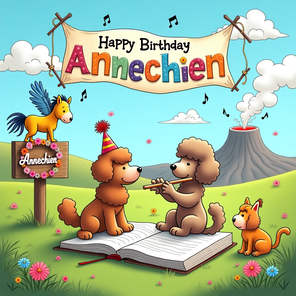 Dahlia, flute, writing, reading, poodle dogs, horses, norwegian cats, macaw, iceland Birthday Card
