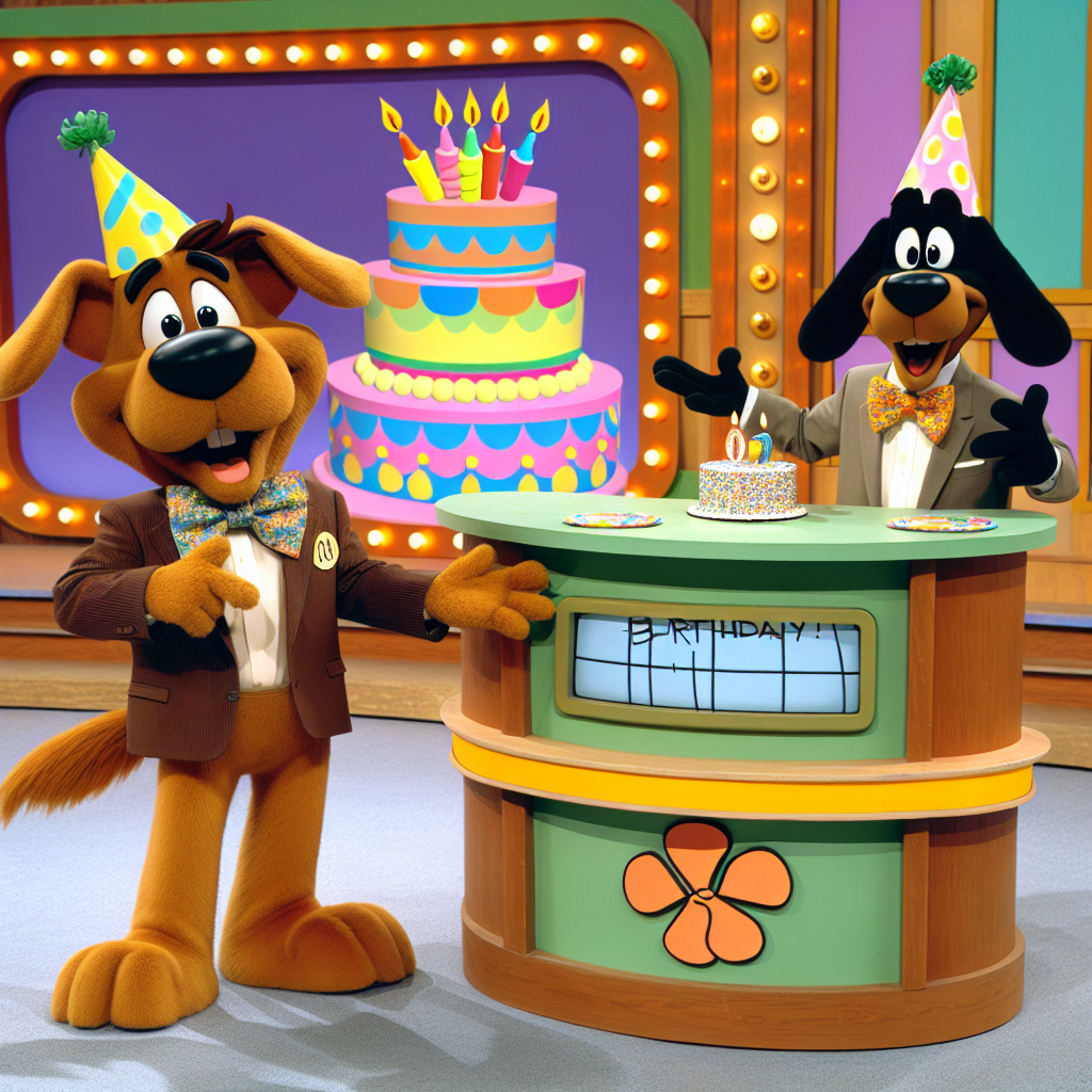 Visualize a fun, comic TV game show set that has been decked out with a birthday mechanism. See two cartoonish dogs, one having brown coat and the other black, donned in colorful party hats and fancy bow ties, directing the show. These animated hosts guide participants through an array of humorous and birthday-themed challenges, amidst uproarious laughter and encouragement from the studio audience. The participants compete with one another for the grand prize - an artistically decorated birthday cake that is the cherry on top of this unique and delightful birthday spectacle.
Generated with these themes: 2 Brown and black dogs , TV game show , and Prize is birthday cake.
Made with ❤️ by AI.