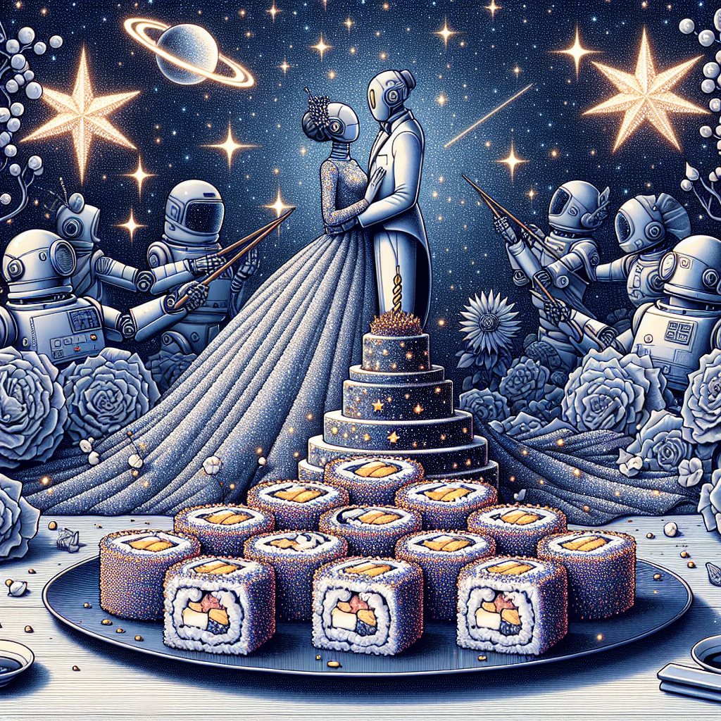Robots space cake Japan sushi Anniversary Card