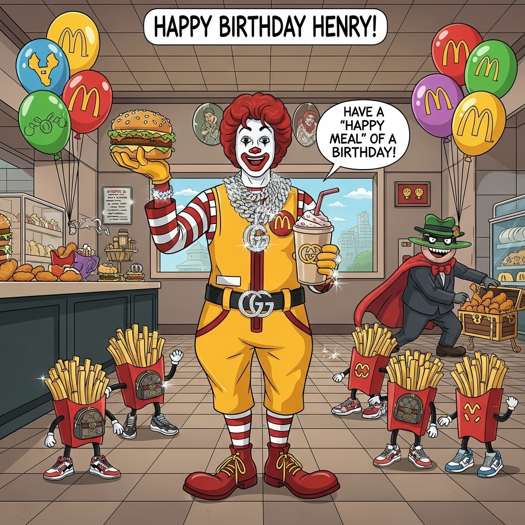 McDonald's, bling, gucci, and Birthday Card