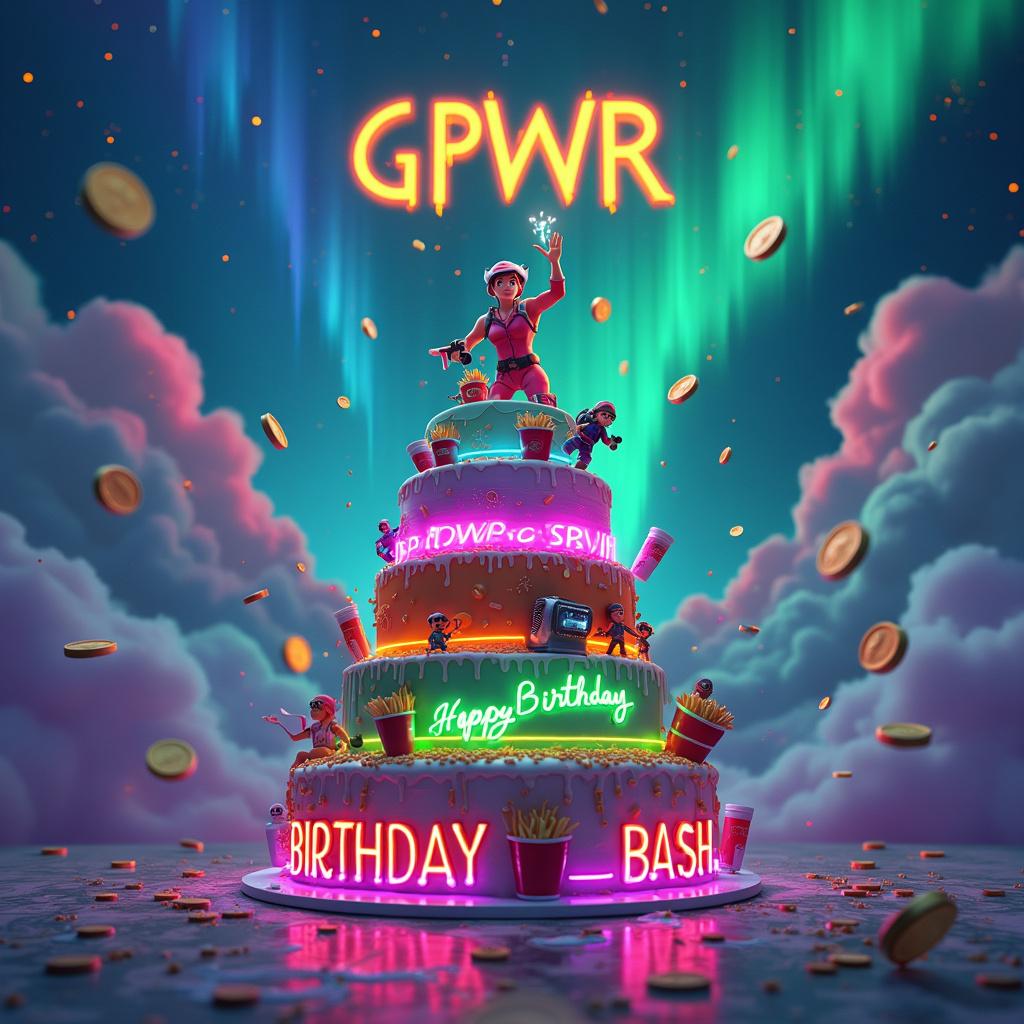 In this vision, the recipient 'GPWR' finds themselves in a neon fantasy. A limitless sky is transformed into a canvas where 'GPWR' is written with jet streams, each letter a different hue of neon light, intersecting with the pulsating glow of aurora borealis. Directly below, a larger-than-life birthday celebration takes place on a tiered, five-layer cake, each layer themed after a different aspect of the scene. The topmost layer represents Fortnite, with tiny figurines of the Renegade Raider poised for battle. The subsequent layer is dedicated to gastronomy, hosting a perfectly sculpted Five Guys burger, fries, and drink, all made from icing. The middle layer depicts an elaborate gaming setup with miniature LED lights lining the edges of a PC tower. The fourth layer models a stack of bright green Vbucks coins, and the base ties everything together with neon signs that spell out 'Birthday Bash'. Completing the setting are scattered, oversized Vbucks coins levitating around the cake, reinforced by LED beams shooting upwards to meet the message in the sky.
Generated with these themes: GPWR written in the sky , Fortnite, Food, Five guys burgers, Gaming, Neon signs, LED lights , PCs, Vbucks, Renegade raider , and 10.
Made with ❤️ by AI.