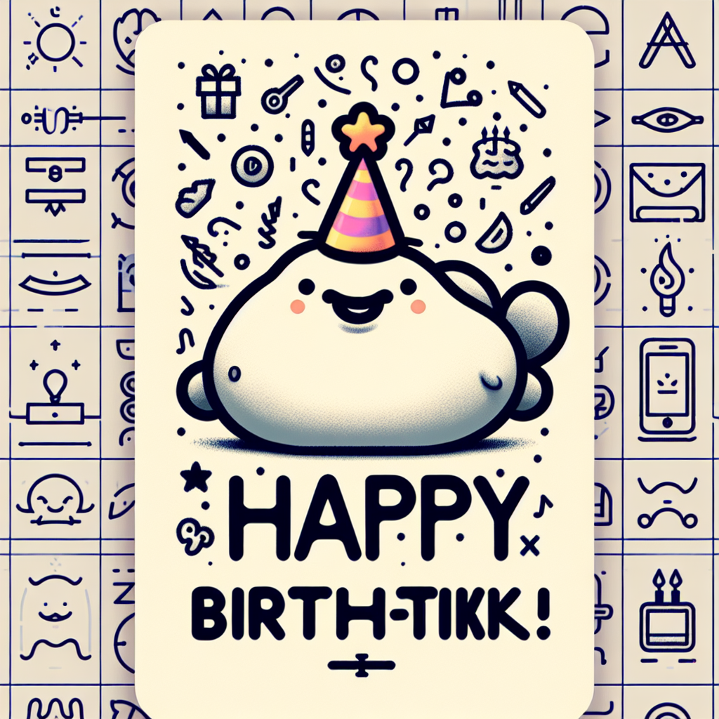 Create an image of a birthday card featuring a humorous picture of a blobfish wearing a festal hat, a reference to the celebrated person's fondness for the amusing animal. Underneath the blobfish, the words 'Happy Birth-Tik!' are written in a characteristic typeface, enclosed by familiar app-like icons and sketches. Instead of specific brand symbols, envision minimalist arches and curved lines on either side of the blobfish, integrating into an entertaining mosaic of contemporary culture, appropriate for a lively, present-day festivity.
Generated with these themes: Blob fish , Tiktok, MCDonalds, and Nike.
Made with ❤️ by AI.