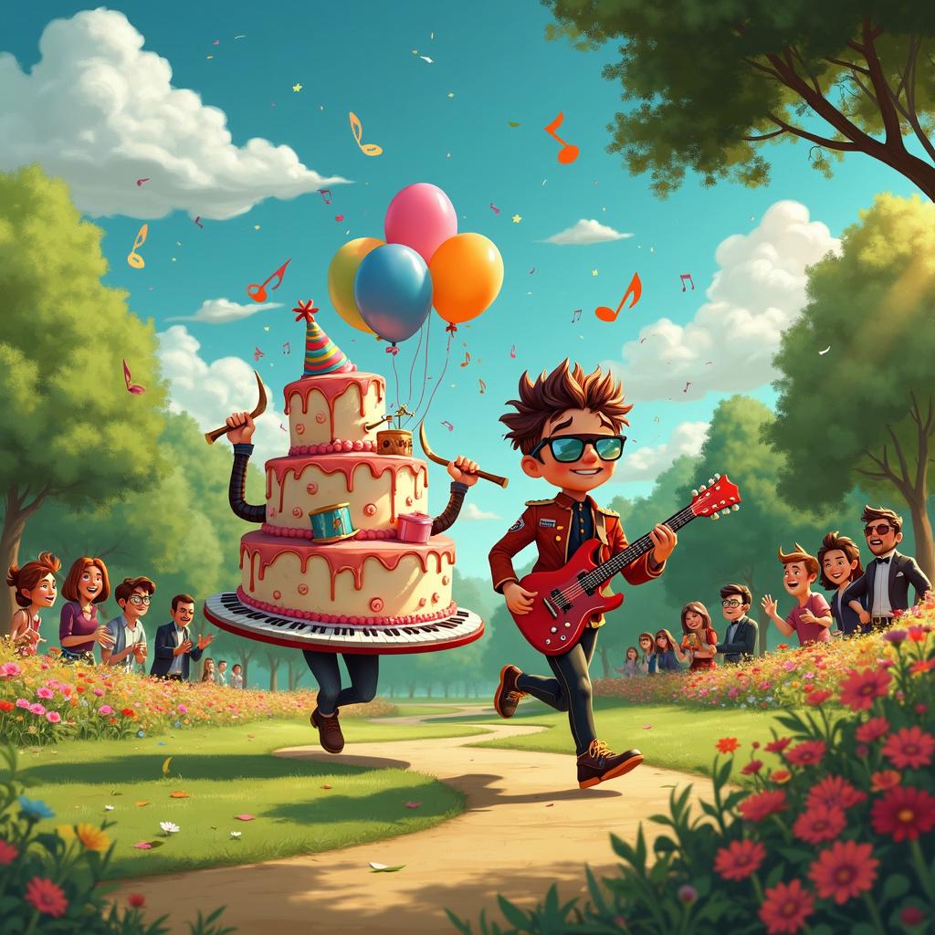 Running, Drums, Guitar , and Piano Birthday Card