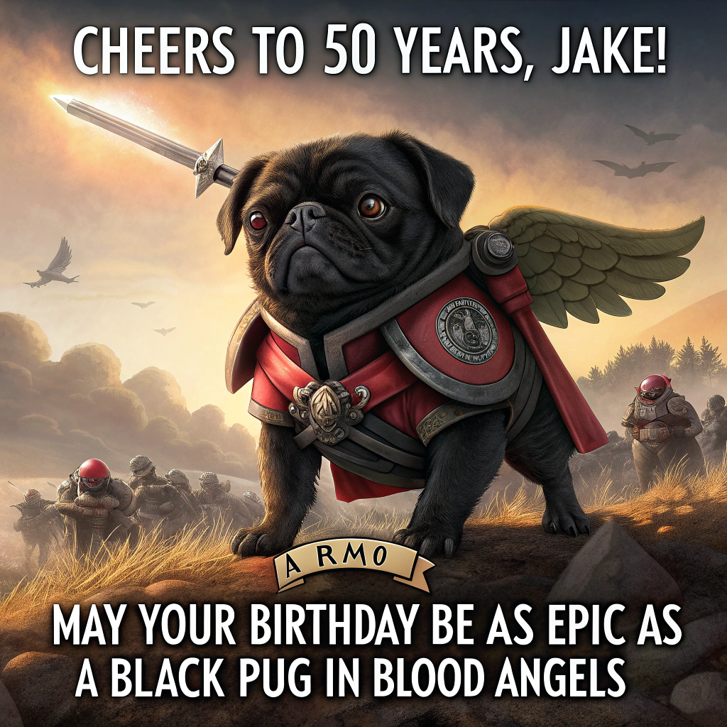 Warhammer, Blood Angels , Black Pugs, and Birthday Card