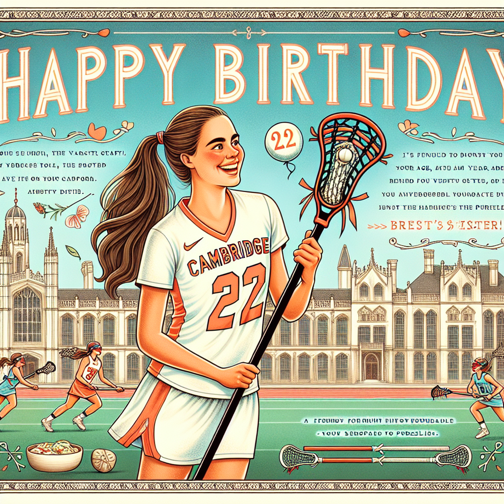Happy Birthday Jasmine, Lacrosse, Cambridge, 22 years old, Sporty, Varsity captain, Best sister, Brunch, and Newspaper puzzles Birthday Card