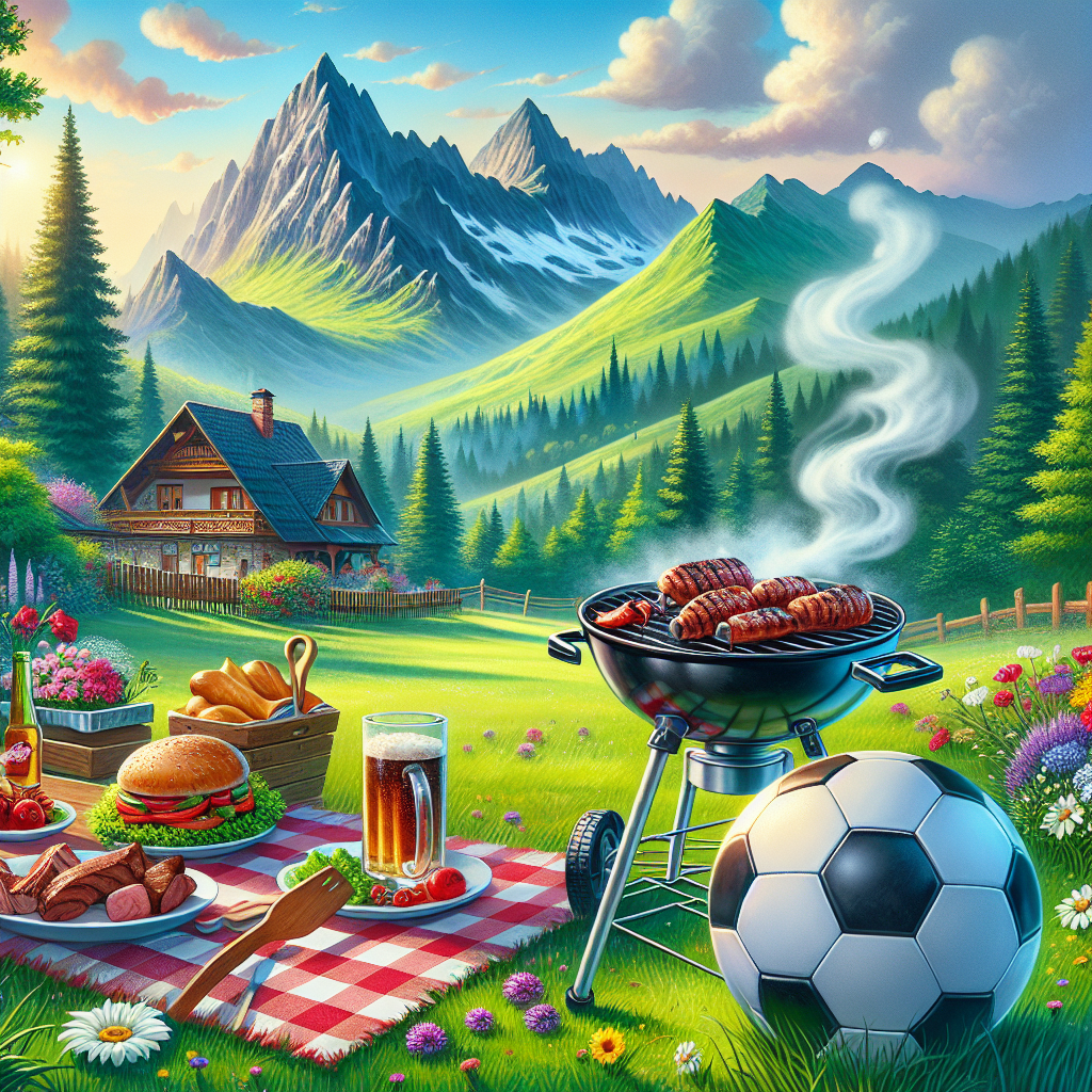 Create a heartwarming illustration celebrating Father's Day. The setting is a lush, green backyard in Romania and the unmistakable silhouette of the Carpathian Mountains can be seen in the distance. Dominating the foreground is a soccer ball, with a smoky barbecue grill filled with a delightful assortment of meats nearby. A checkered picnic blanket is laid haphazardly to the side. Summer flowers in a riot of colors are scattered all around, symbolizing the joy of celebration and family. The essence of the scene reflects a Father's Day gathering, even without the presence of a father figure in the scene.
Generated with these themes: Romania , Soccer , and Bbq.
Made with ❤️ by AI.