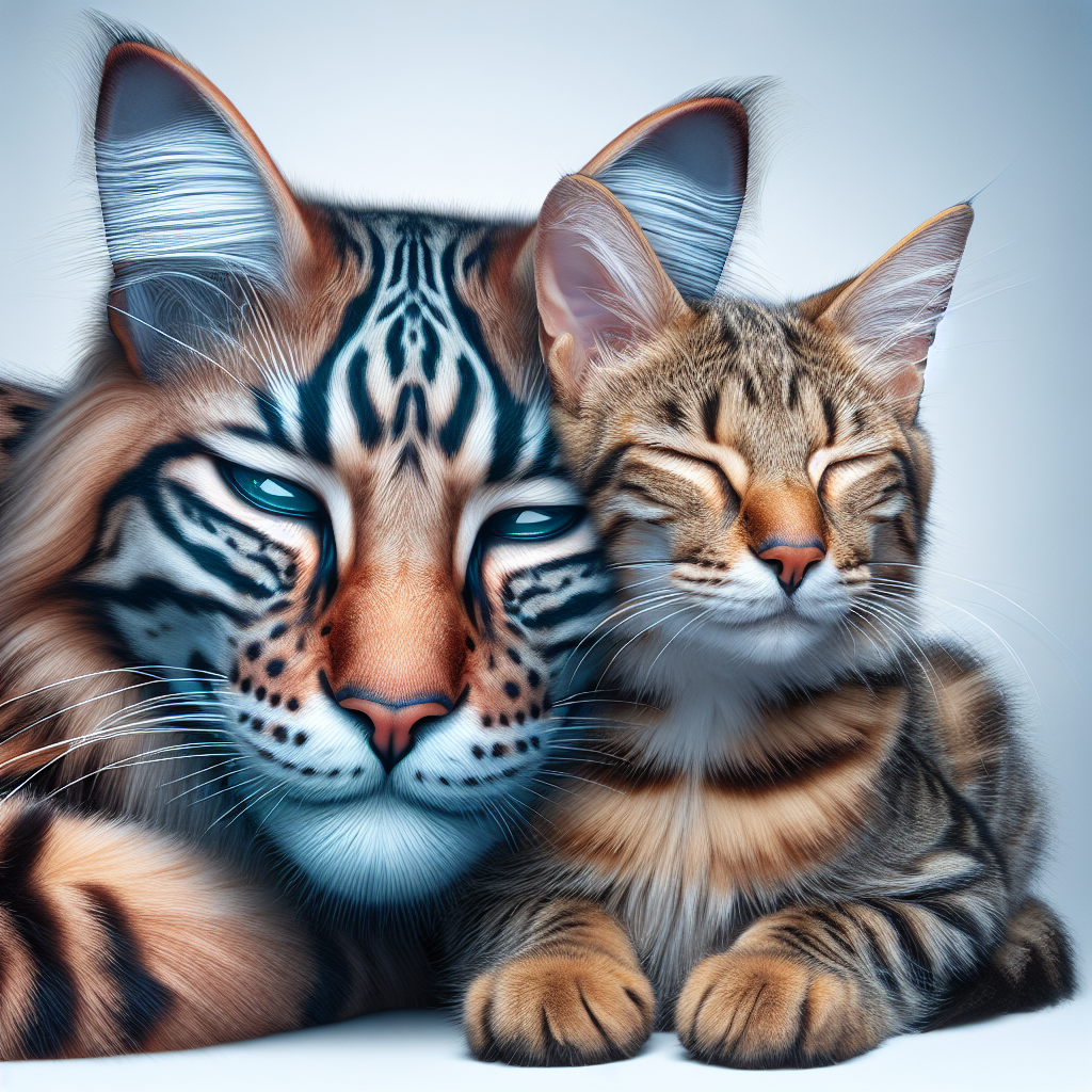 Imagine an absurd, enchanting character from a fairy tale, undefined and unique, that immediately baffles and enthralls those who look upon it. This entity is standing near an attractive, mature cat boasting a striking patterned brown tabby coat. The cat exudes tranquility, lost in a peaceful slumber, with its eyes gently shut, concealing the color of its irises. Its body is of average size, yet its glossy fur gives it an air of sophistication.
.
Made with ❤️ by AI.