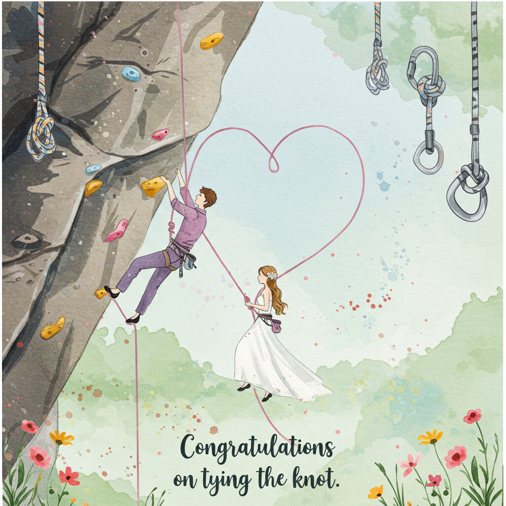 Rock climbing, carabina, holds, knots, adventure, and Wedding Card