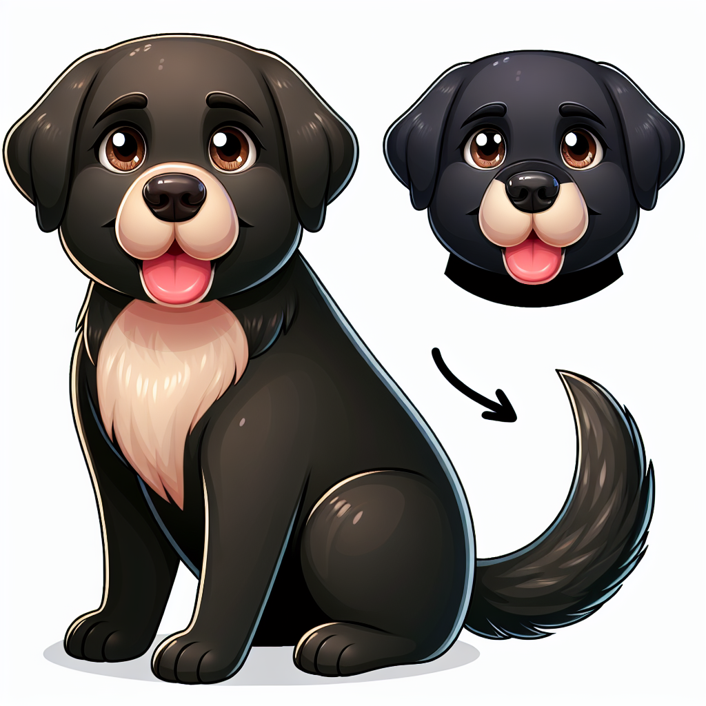 Create a charming cartoon scene that features a normal-sized adult Labrador Retriever. The dog should have a glossy black coat and warm brown eyes that radiate intelligence and friendliness.
.
Made with ❤️ by AI.
