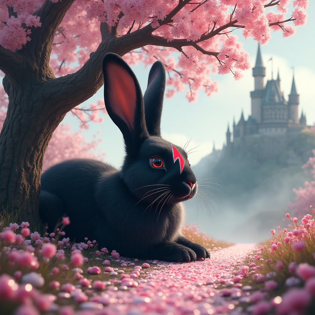 David bowie, Black rabbit with white nose, Cherry blossom tree, Sweeties, Gothic, Adventure , and Birthday Card