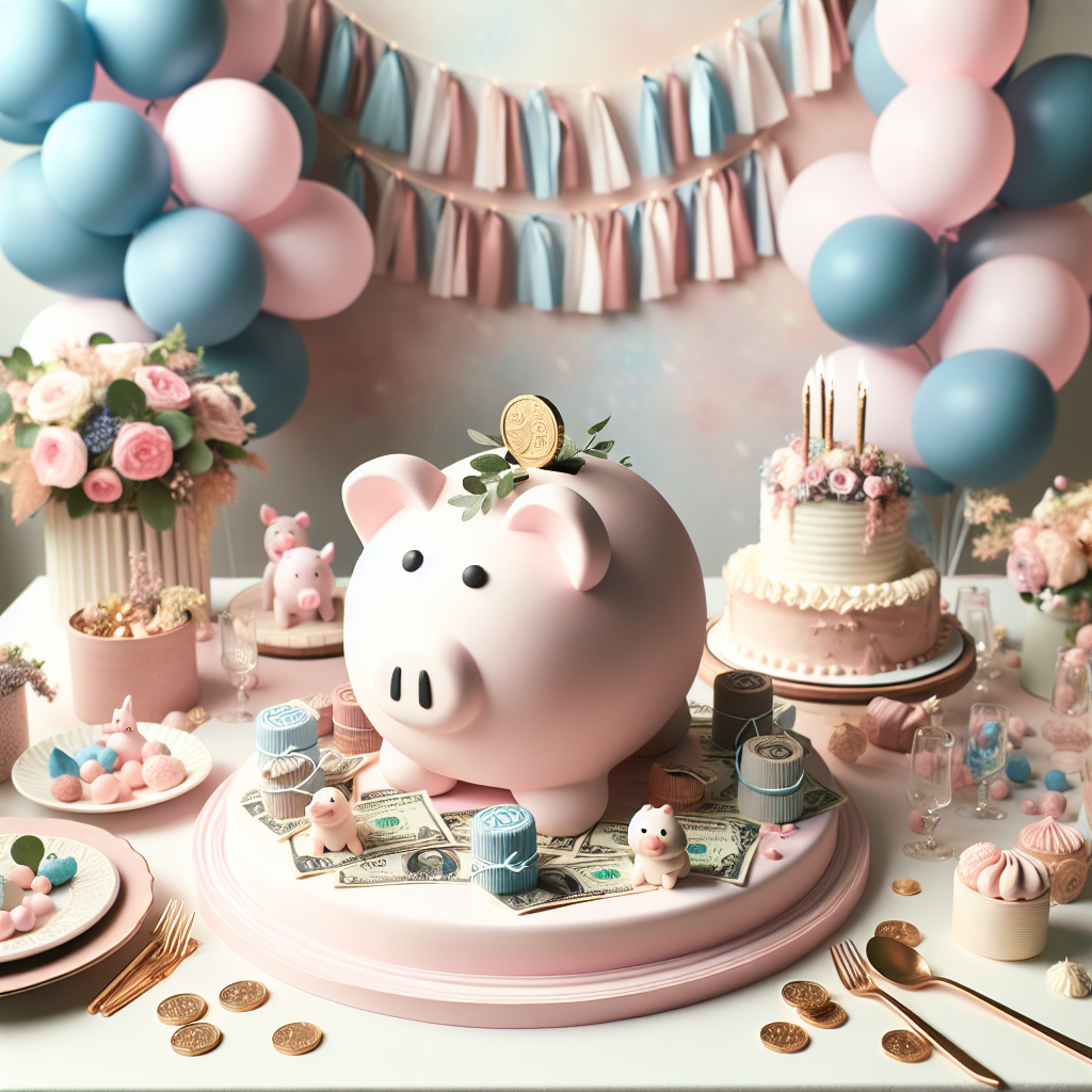Construct an image of a realistic, charming birthday party with a theme around practical spending. At the center of the scene, place a large piggy bank to emphasize the theme. Surround it with decorations, particularly pastel-colored balloons contributing to the festive ambiance. Include a modest yet elegant cake adorned with lifelike edible figures. The overall atmosphere of the celebration is warm, welcoming, and tastefully restrained, skillfully balancing merriment with monetary wisdom.
Generated with these themes: Spending money.
Made with ❤️ by AI.