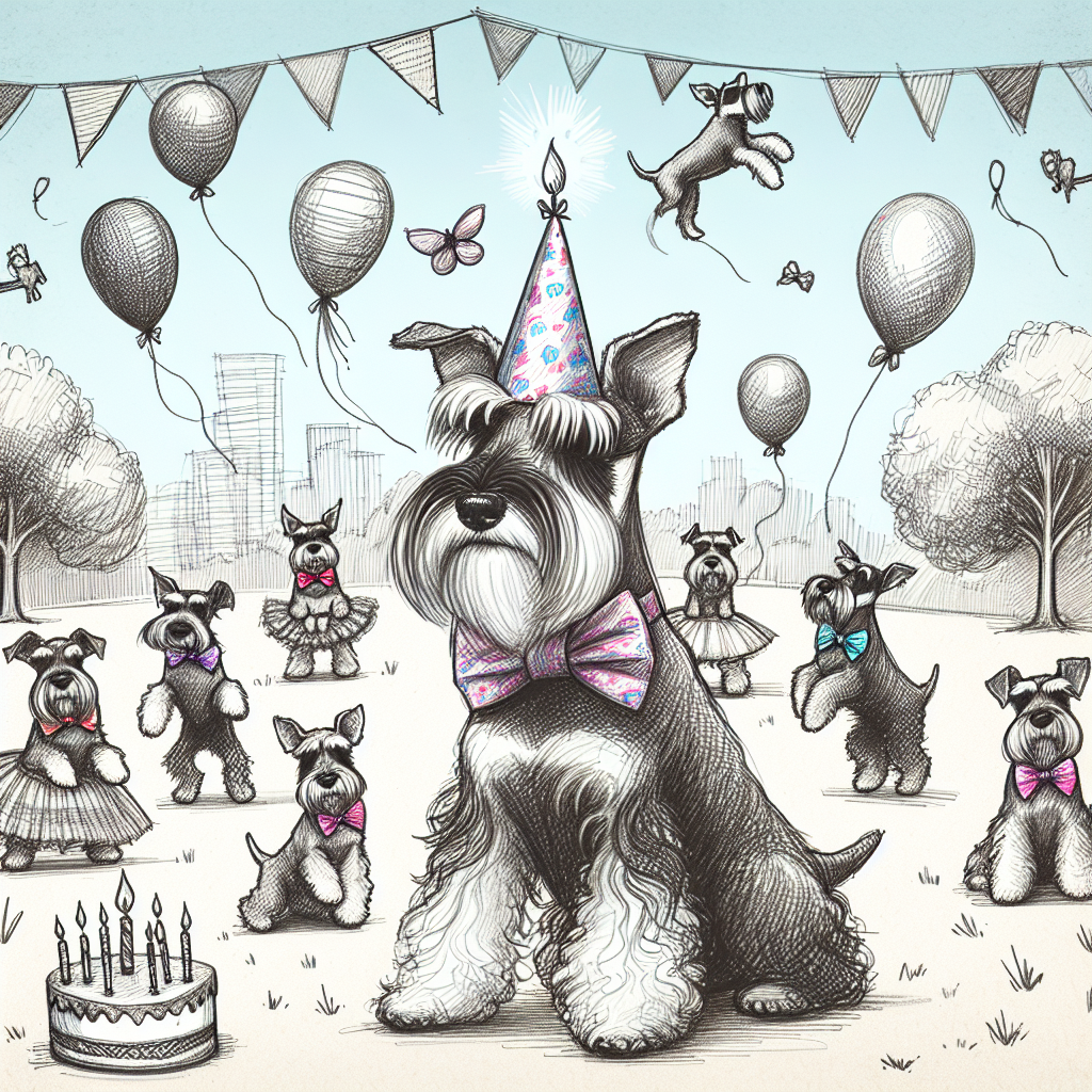 Visualize a whimsically illustrated park filled with bounding schnauzers dressed in playful bow ties and tutus. A particularly mischievous schnauzer stands at the center, perched to blow out the candle on a hat-shaped birthday cake. Sketched in the sky are various balloon-like kites, and a banner floats above, inscribed with the festive phrase 'Happy Birthday'.
Generated with these themes: schnauzers.
Made with ❤️ by AI.