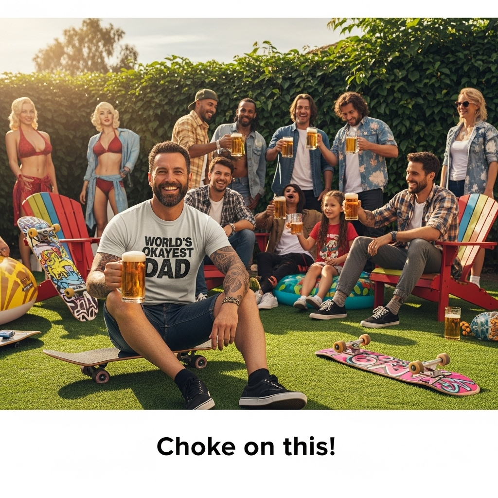 Beer, skateboarding, naked girls, orgies, and Fathers-day Card