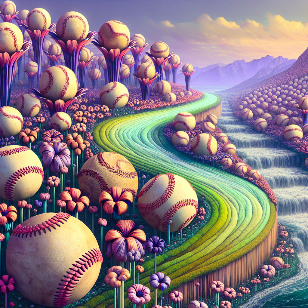 Imagine an abstract landscape where a winding river, made entirely of shining, gloss-coated baseballs, gently cleaves through the terrain under a radiant lavender sky. Witness the vivid spectacle as these baseballs tumble over a waterfall, their intricate laces resembling delicate threads of reciprocal love and affection. The riverbanks are dotted with towering flowers whose petals are composed of sports scorecards. Instead of usual pistils, these flowers possess baseball bats reaching towards the heavens. This peculiar yet enchanting tableau is a symbolic tribute to the enduring, nurturing essence of motherhood, beautifully articulated through the universally loved sport of baseball.
Generated with these themes: Baseball.
Made with ❤️ by AI.