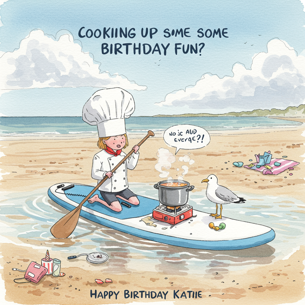 Beadnell bay, paddleboard, cooking , and Birthday Card