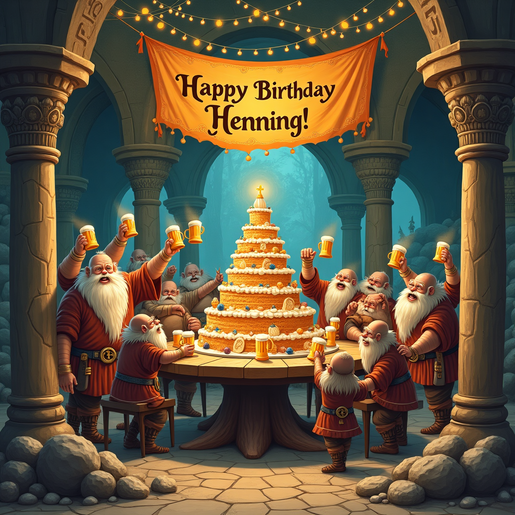 Warhammer Ganatsy, Dwarves, Dawi Hold, Birthdaycake, and Beer Mugs Birthday Card