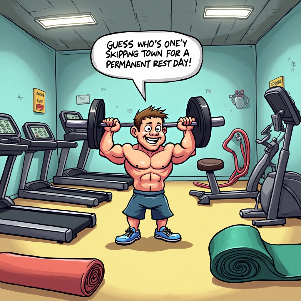 At the top of the Cartoon Style image, the text reads: "Sorry you're leaving Aaron".

**Image Description:** 

A whimsical cartoon gym filled with animated fitness equipment. A treadmill with a goofy smile and tiny running shoes, dumbbells with arms flexing exaggeratedly, and a jump rope that's twirling itself with gleeful eyes. In the center, a cartoon character with exaggerated muscles is being lifted by a barbell that seems to have its own personality, grinning cheekily. A yoga mat in the corner is rolling itself up, waving goodbye with a little cartoon hand. Above the scene, a speech bubble from a hyperactive exercise bike says, "Guess who’s skipping town for a permanent rest day!" Bright colors and energetic lines give the whole scene a lively, humorous vibe.
Generated with these themes: Fitness, and .
Made with ❤️ by AI.