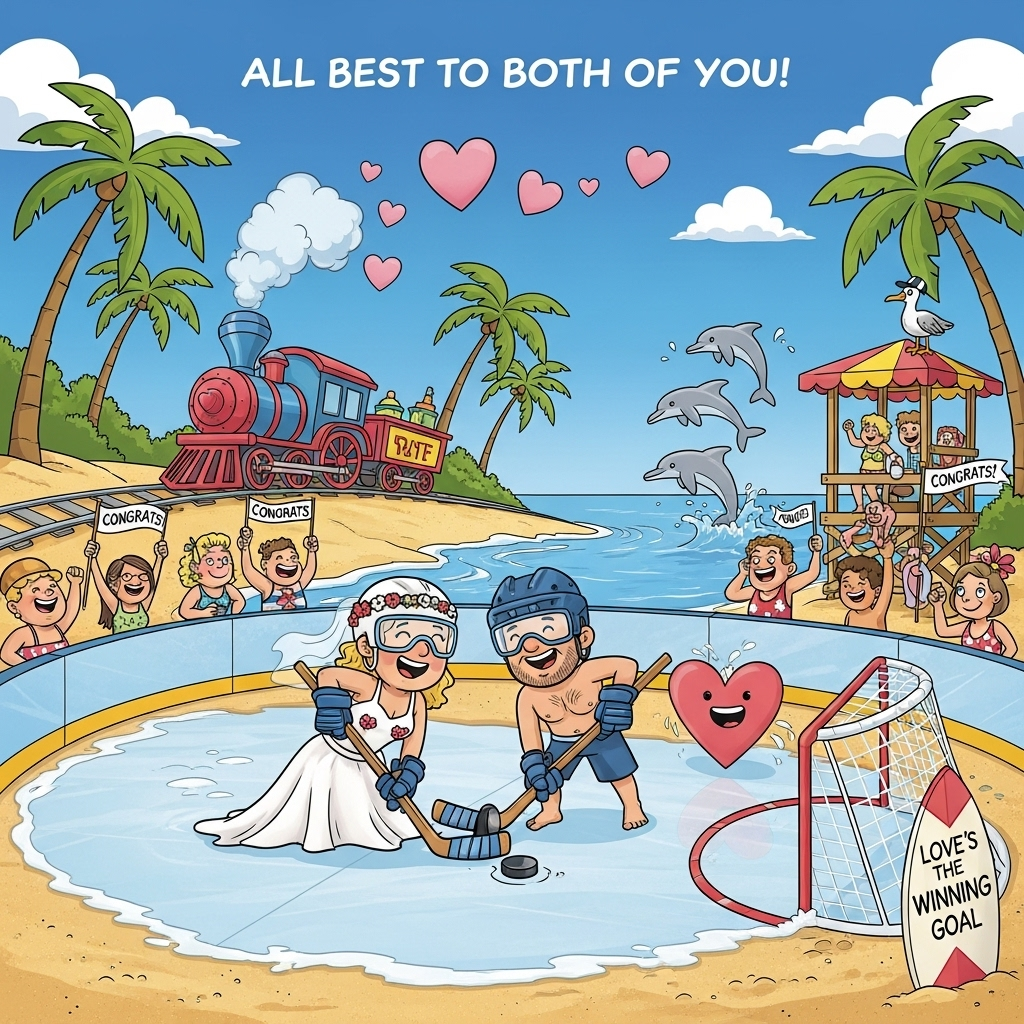 Ice hockey, trains, Florida, beach, and Wedding Card