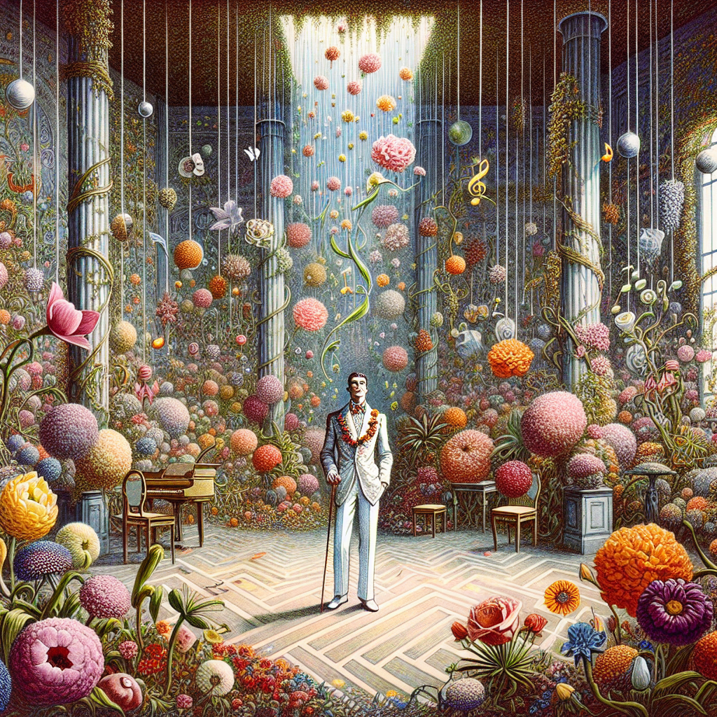 The illustration portrays an extraordinary room where the laws of physics are casually disregarded. Enchanting cascades of flowers sprout out from every corner, leading to a dense, almost jungle-like environment. A fictitious character, evocative of a popular musician, is imaginatively rendered as a surreal entity, half-human, half-flower, with petals forming his clothes, symbolically ingrained within the scene. Amid the fantastical flora, a stream of musical notes floats mid-air, and the whole spectacle is drenched in a soft, celestial glow that exudes the feeling of a dream-like birthday celebration. The artwork is a tribute set in an unearthly botanic spectacle.
Generated with these themes: Flowers , and Michael Jackson .
Made with ❤️ by AI.