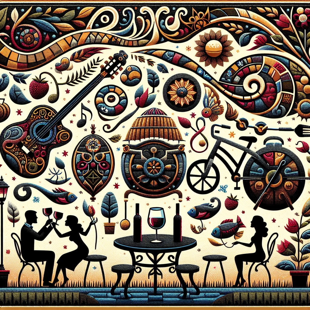Create an abstract image representing a birthday scene. Set in an organic setting that combines themes of music, cycling, and gardening. It includes playful guitar motifs intermingling with repeating bike motifs, and gardening elements featuring vibrant floral patterns alongside durable cast-iron circular tables and benches detailed intricately. The texture in the background implies the indulgence of quality wine. Balance this with peaceful imagery of a fish pond. Inclusively, depict an African wife, Caucasian son, and Hispanic daughters in silhouette form, entwined with the various elements to create a cohesive and affectionate birthday scene.
Generated with these themes: Guitars, , Cycling, Gardening, Building hi quality cast iron based circular tables and benches, Wine, Fish pond, and Wife, son and daugters.
Made with ❤️ by AI.