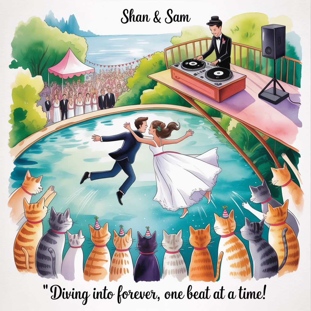 DJ, DIVING, FESTIVAL, CATS, and Wedding Card