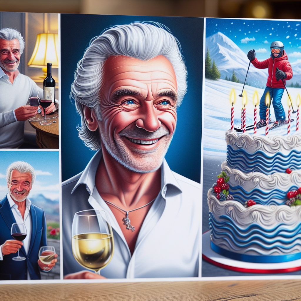 Portray a caricature of a charming 45-year-old man with distinguished white hair, carrying the essence of French finesse. He's captured in a joyous moment, impeccably dressed in a classic white shirt and holding a glass of red wine. At the center is a grand birthday cake, lit with candles and adorned with undulating blue icing, celebrating his milestone 50th birthday. The card also features symbolically chosen views - a tranquil sailing boat and a lively skier, illustrating his love for the calmness of the sea and the excitement of the snow-covered slopes. All set against a vibrant and dynamic setting, creating apt birthday card artwork.
Generated with these themes: Colourful birthday card , Caricature of an attractive, 45-year-old, white-haired Frenchman wearing a white shirt, He's drawn with affection, He is holding a glass of red wine, Huge birthday cake decorated with candles and undulating waves of blue icing., Happy 50th birthday, Fabien! , In the background a sailing boat and a man skiing.
Made with ❤️ by AI.