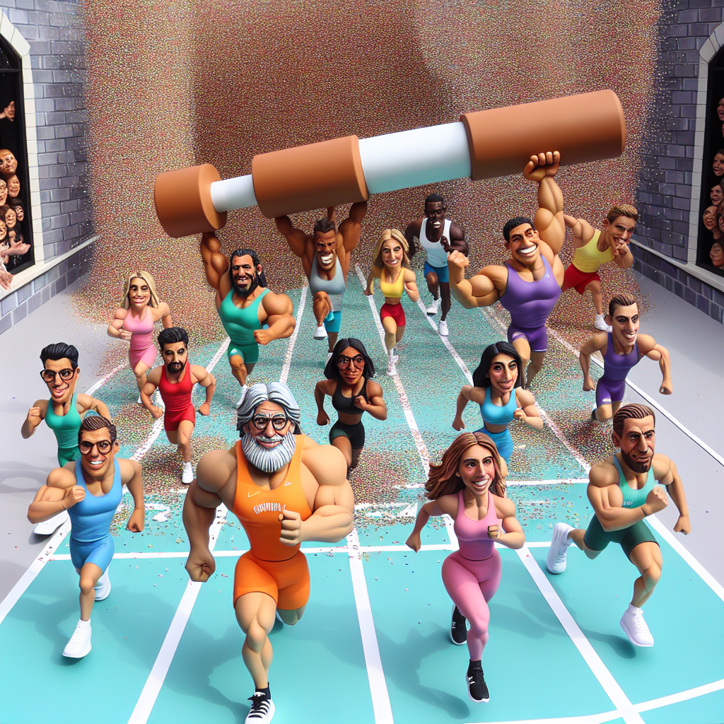 Imagine a humorously bold birthday event unfolding on an imaginatively crafted race track. Here, caricatured characters are dressed in vivid, uncoordinated sportswear, participating in a relay race using oversized protein bars in place of batons. Females and males of different descents such as Caucasian, African, Hispanic, Middle-Eastern, South Asian are involved in the fun-filled competition. The backdrop portrays a blend of soft colors to highlight the sense of speed and movement. The scene is further amplified by confetti, ingeniously designed to resemble miniature sneakers and weights, that rains cheerfully surrounding the festive racers.
Generated with these themes: Running, Protein bars, and Sports clothes.
Made with ❤️ by AI.