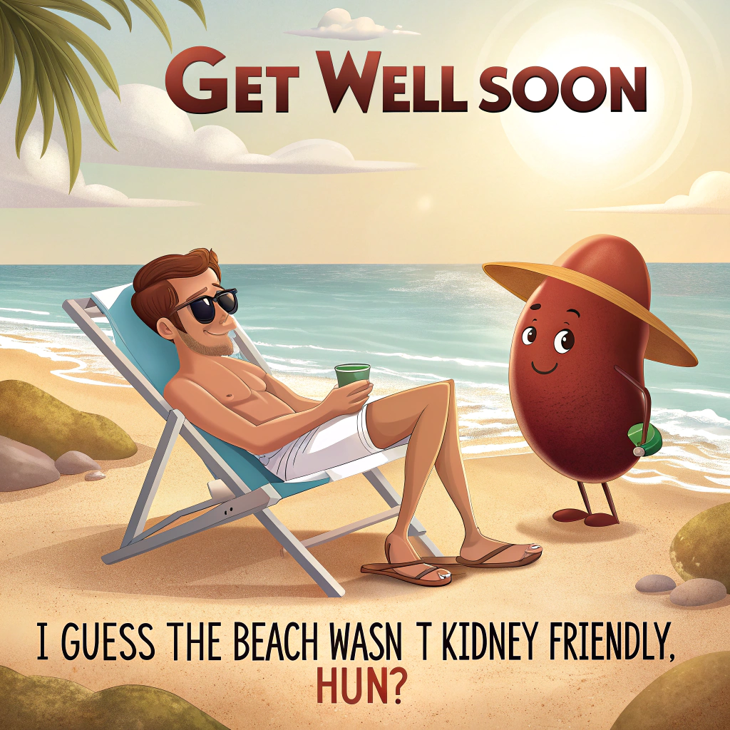 Handsome young man, kidney, beach , sun., and Sympathy Card