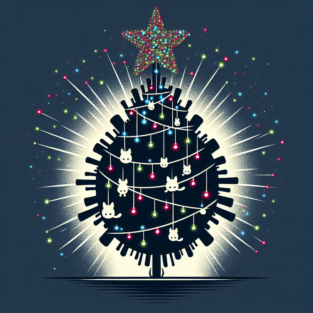 Vector image of a Christmas scenario where a stylized nuclear bomb-shaped Christmas tree is adorned with cat-shaped ornaments, surrounded by tiny 'explosions' of tinsel and lights. The star on top resembles a bright, colorful explosion.
Generated with these interests: Cats, Explosions, and Nuclear bombs.
Made with ❤️ by AI.