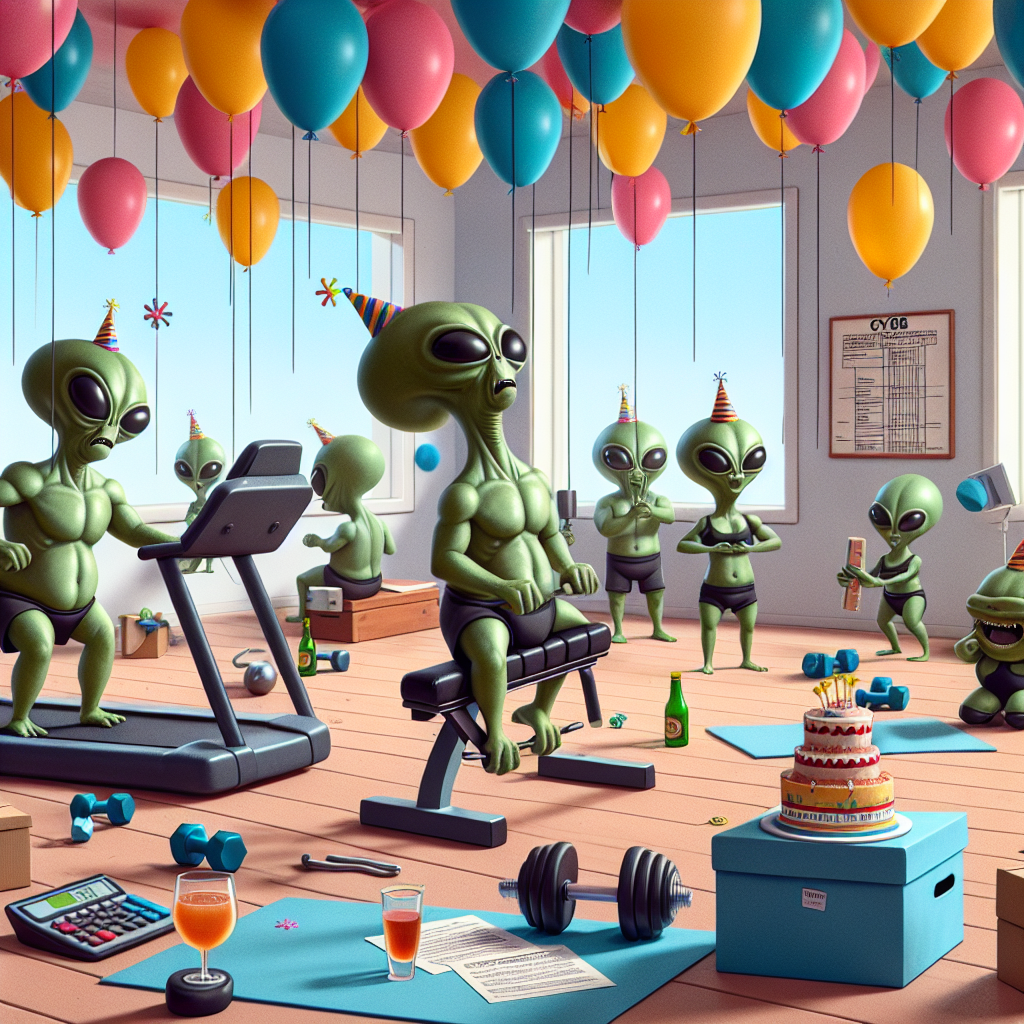 Imagine a humorous scene with cartoonish alien creatures gatecrashing a gym-themed birthday party. The room is filled with uniquely-shaped balloons, imitating dumbbells, and there's even a punch bowl settled artistically on a bench press. One gigantic alien creature, identified as the birthday boy, comically struggles to keep up with the rhythm of a treadmill. On the sidelines, a novelty cake decorated with the theme of bureaucratic tasks like paperwork and calculators catches the eye, eliciting chuckles as a symbol of the inescapable adulting responsibilities. Meanwhile, some of the partygoers can be seen doing squat-thrusts using boxes of gifts, adding to the amusing atmosphere.
Generated with these themes: Tyranids, Tax, and Gym.
Made with ❤️ by AI.