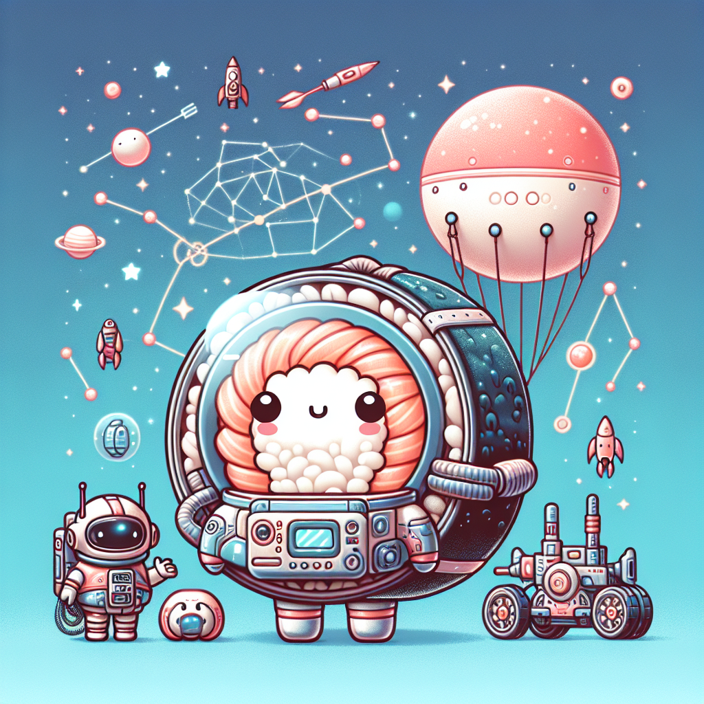 A cute sushi character, designed in a Japanese kawaii style, is standing with miniature astronaut gear. This sushi is standing against a imaginative sky filled with science fiction elements like robots and futuristic weaponry. The sky also has unique constellations, one of which vaguely has the shape of an insignia from a popular space-faring TV series. A floating, round and large structure looking like a balloon, adorned with intricate detailing, is twinkling against the backdrop of this astronomical spectacle.
Generated with these themes: Sushi, Sci fi, Star Wars, Star Trek, and Astronomy.
Made with ❤️ by AI.