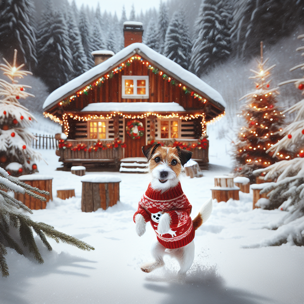 The snowy landscape outside sets the backdrop for an adorable Jack Russell Terrier frolicking in the snow. The small dog is dressed in a bright red Christmas sweater, and a picturesque wooden cabin lined with festive lights and wreaths watches over the joyful scene.
Generated with these themes: Jack Russell .
Made with ❤️ by AI.