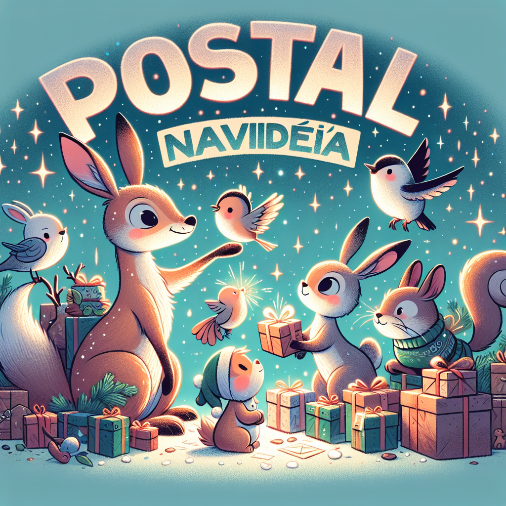 In this heartwarming illustration, a group of animated woodland creatures are shown exchanging gifts under a twinkling starry sky, while gentle snowflakes fall around their cozy gathering. Centered in the design is the greeting 'Postal Navide&#241;a' in bold, cheerful lettering, offering a friendly Spanish salutation for workplace peers to spread Christmas cheer. The overall atmosphere of the illustration is one of festive friendship and holiday happiness.
Generated with these themes: Postal Navideña en Español para compartir con los colaboradores de trabajo.
Made with ❤️ by AI.