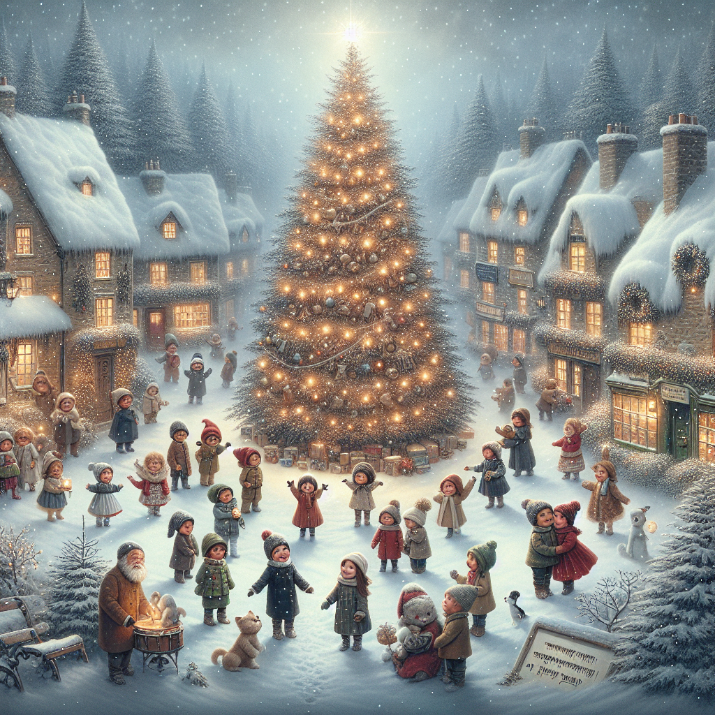 A cozy snow-covered village with children joyfully decorating a grand Christmas tree in the center. Soft lights twinkle on the tree branches as delicate snowflakes fall around. At the bottom of the scene, the text 'Το Γυμνάσιο Πλατανιάς σας εύχεται Καλές Γιορτές με γεία και Ελπίδα!' is written in elegant script, complementing the heartwarming ambiance.
Generated with these themes: tree.
Made with ❤️ by AI.