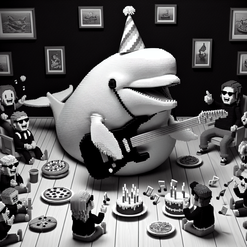 Imagine an animated birthday party scene, at the center of which, a jovial beluga whale, wearing a cheerful party hat, is strumming an electric guitar. As it plays, the musical notes, rather extraordinarily, transform into tiny pixelated blocks, reminiscent of a popular block-building video game. Scattered around the musical marine mammal, various food items - cakes, pizzas and more - are all brought to life, conversing energetically whilst donning sunglasses, lending them a touch of coolness. As your eyes drift to the edges of the scene, the atmosphere evolves into a more sentimentally profound setting. Embodying the spirit of alternative subculture fashion, characters appear in black clothes and subtle frowns, injecting an intriguing mix of emotional depth into the otherwise joy-filled celebration.
Generated with these themes: Beluga, Electric guitar, Minecraft, Food, Cool, and Emo.
Made with ❤️ by AI.