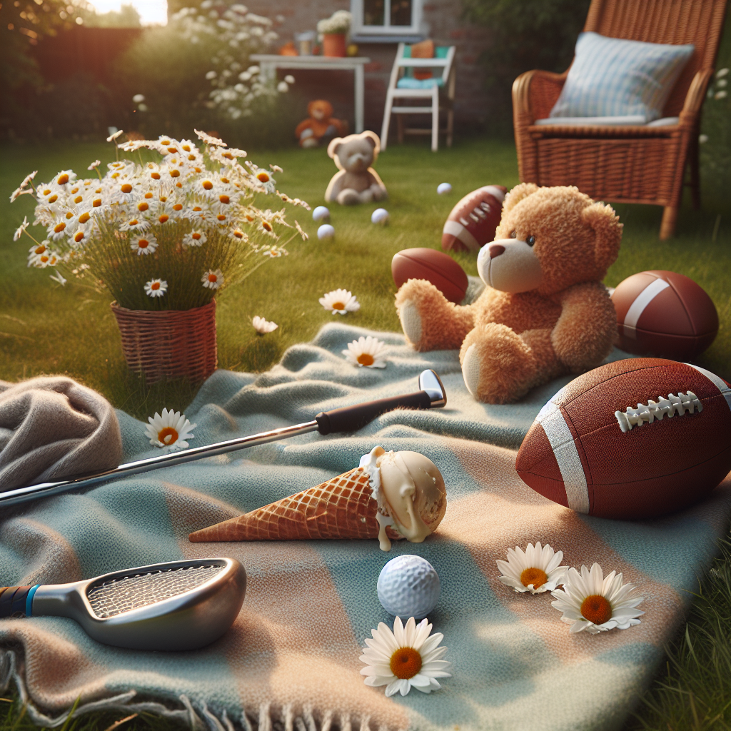A tranquil and homely scene set in a cozy backyard. On a colorful picnic blanket, a partially consumed ice cream cone, of a classic vanilla flavor, lies almost forgotten, melting sluggishly under the gentle warmth of a summer day. Leaning against an adjacent pile of plush and fluffy footballs is a child-sized golf club, its handle polished smooth by countless small hands. Several patches of white daisies around the yard sway harmoniously with the rhythm of a gentle breeze. The ambiance of the scene exudes carefree leisure and deep-seated familial love, powerfully capturing the spirit of Father’s Day without requiring a human presence.
Generated with these themes: Football , Golf, and Ice cream.
Made with ❤️ by AI.