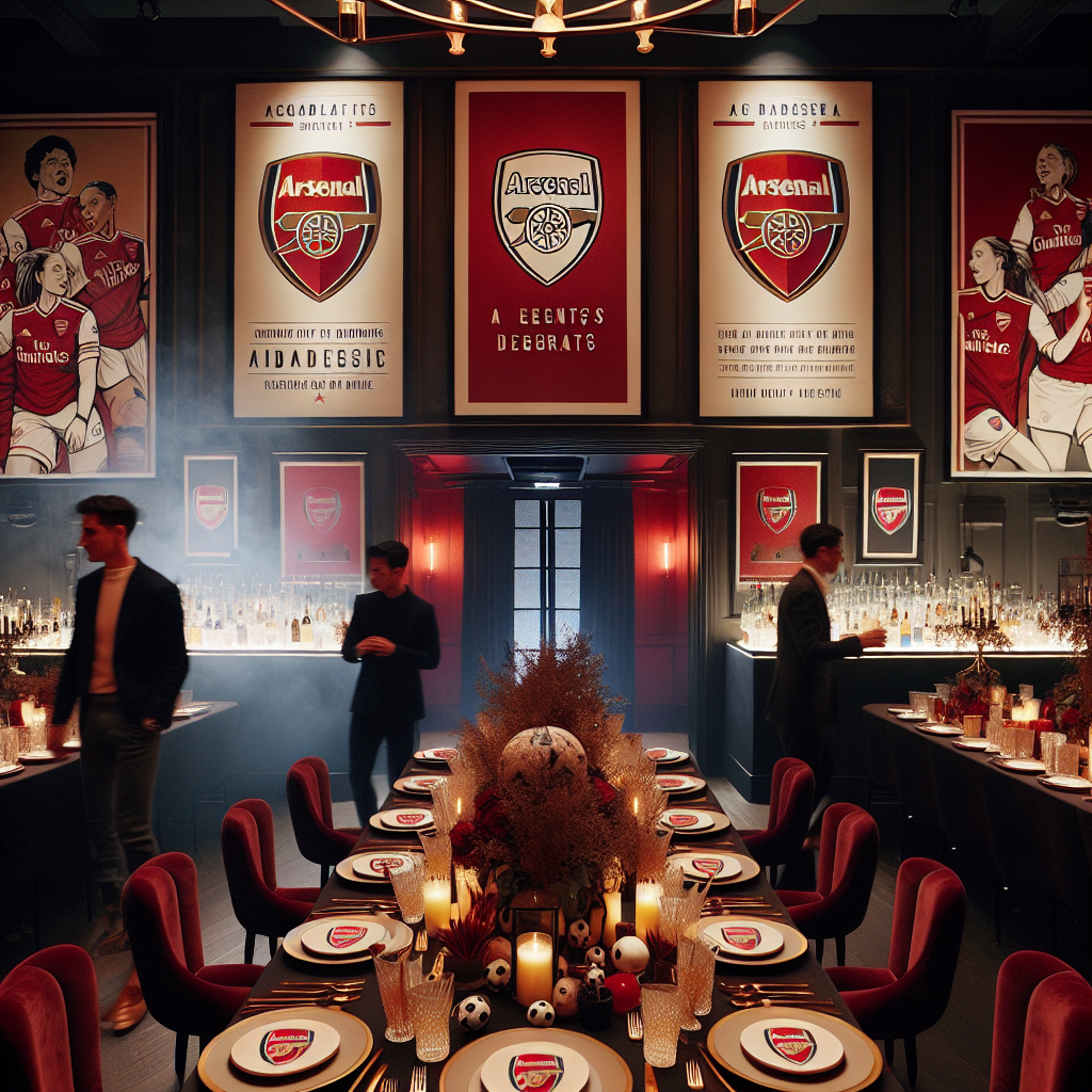 Guests step into a room with smoky lighting, immediately welcomed by a sophisticated gathering honoring a devoted Arsenal fan during their birthday. The room aesthetic elegantly combines the celebrant's interests, boasting displays of banners showing off an academic degree, framed alongside posters representing iconic moments in women's soccer. Towards the entrance, a grand cocktail bar beckons, equipped with various meticulously crafted beverages. Tables around this space are decorated with centerpieces that consist of miniature footballs and a mature blend of scarlet-nutmeg hues which reflect the recognizable Arsenal kit colors.
Generated with these themes: Degree, Womens football , Arsenal football , and Cocktails.
Made with ❤️ by AI.